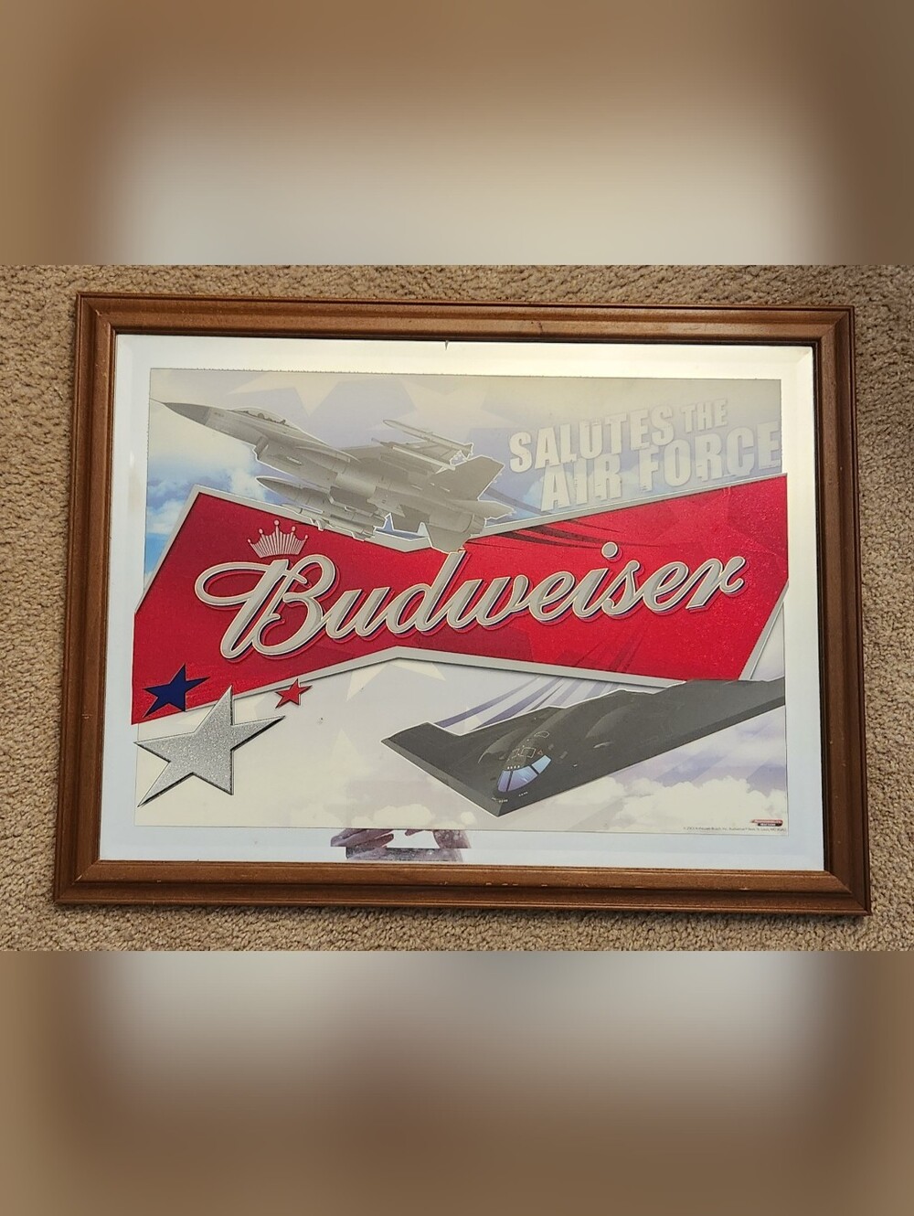 Budweiser Salutes The Air Force Framed Beer Mirror Military Aircraft 20X26